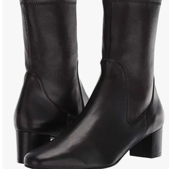 Stuart Weitzman Ernestine Black Leather Block Heel Boot Size 6 - Picture 1 of 5